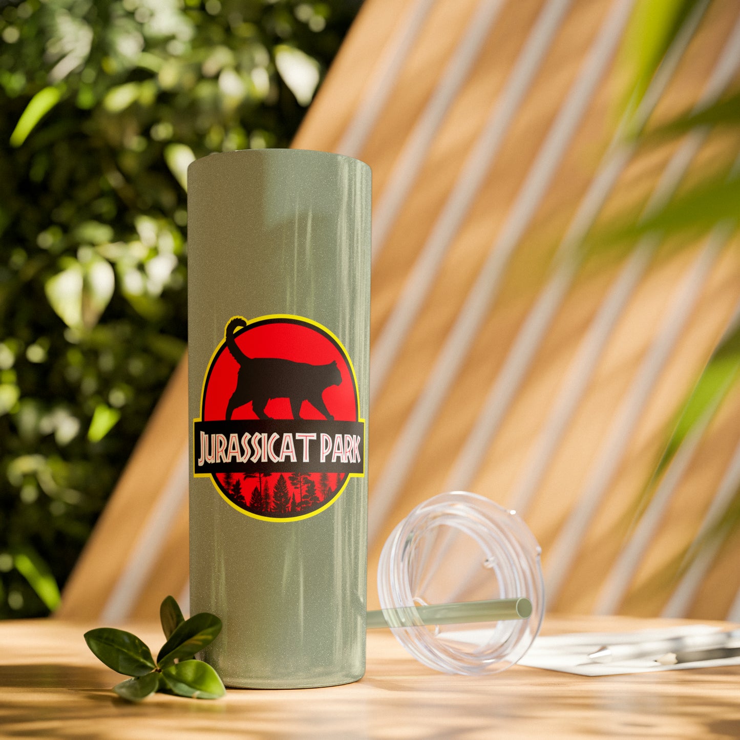 Jurassicat Park - Skinny Tumbler with Straw, 20oz