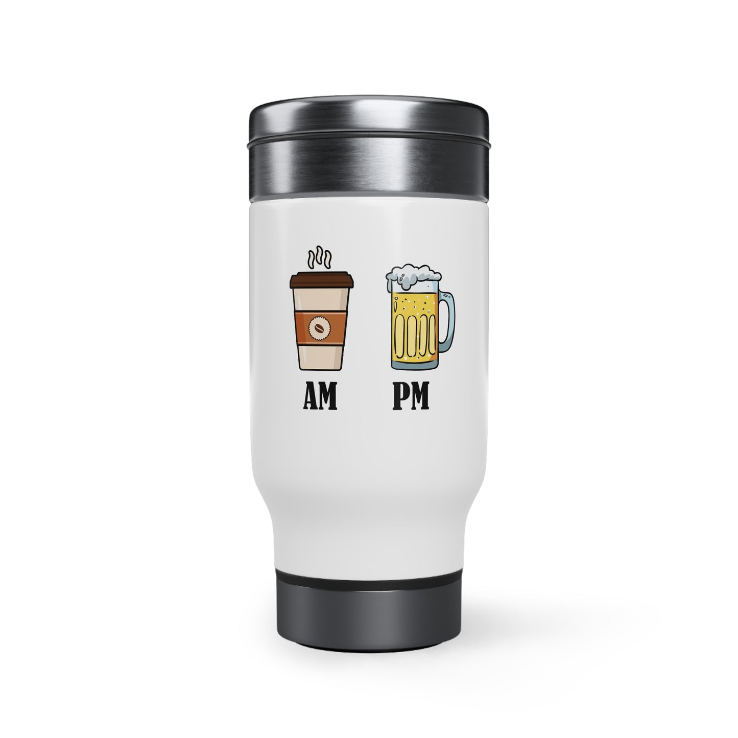 AM/PM - Stainless Steel Travel Mug with Handle, 14oz