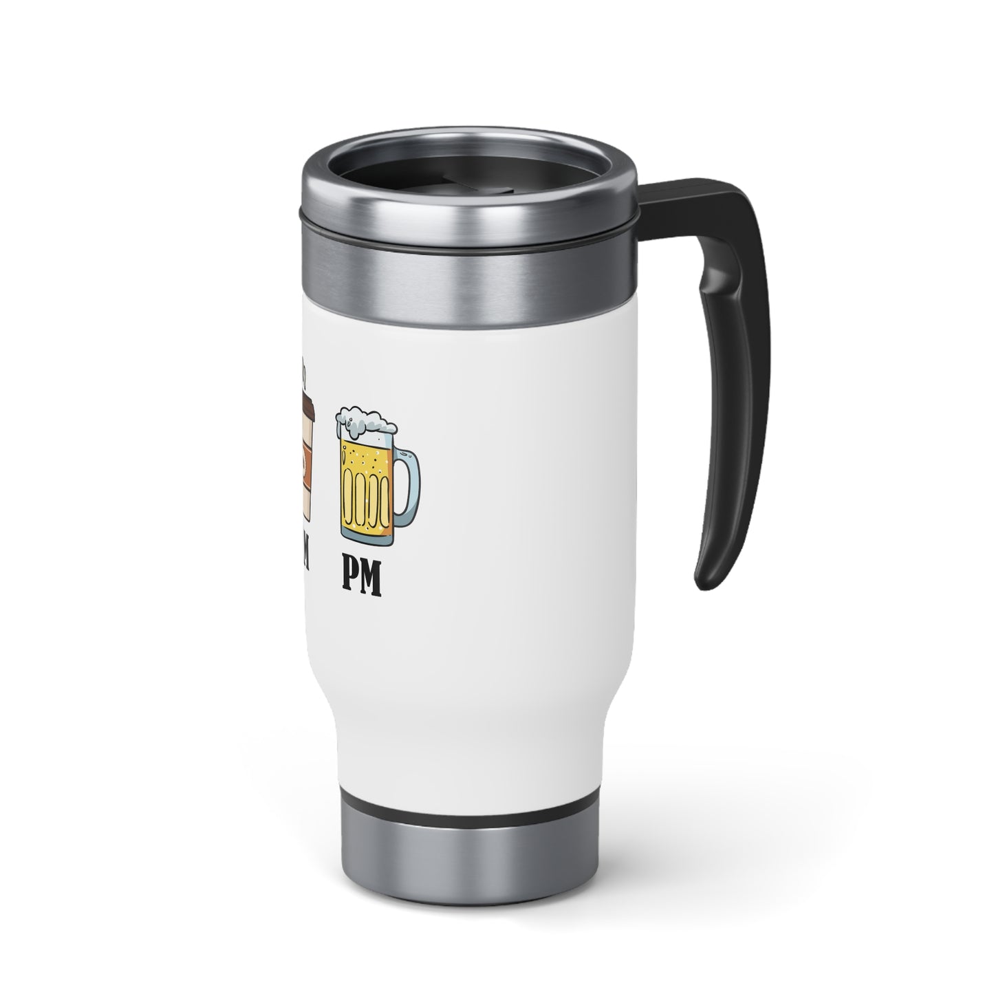 AM/PM - Stainless Steel Travel Mug with Handle, 14oz