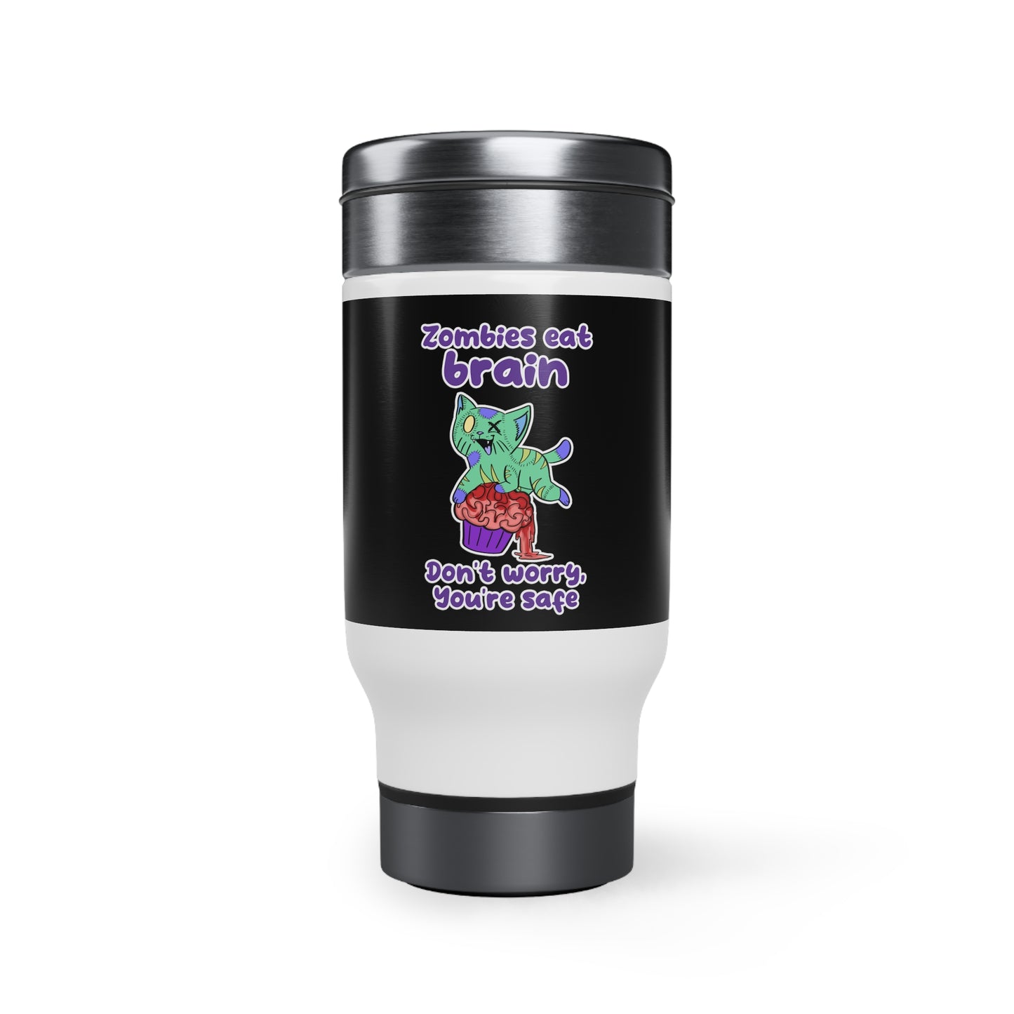 Zombie Cat - Stainless Steel Travel Mug with Handle, 14oz