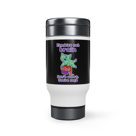 Zombie Cat - Stainless Steel Travel Mug with Handle, 14oz