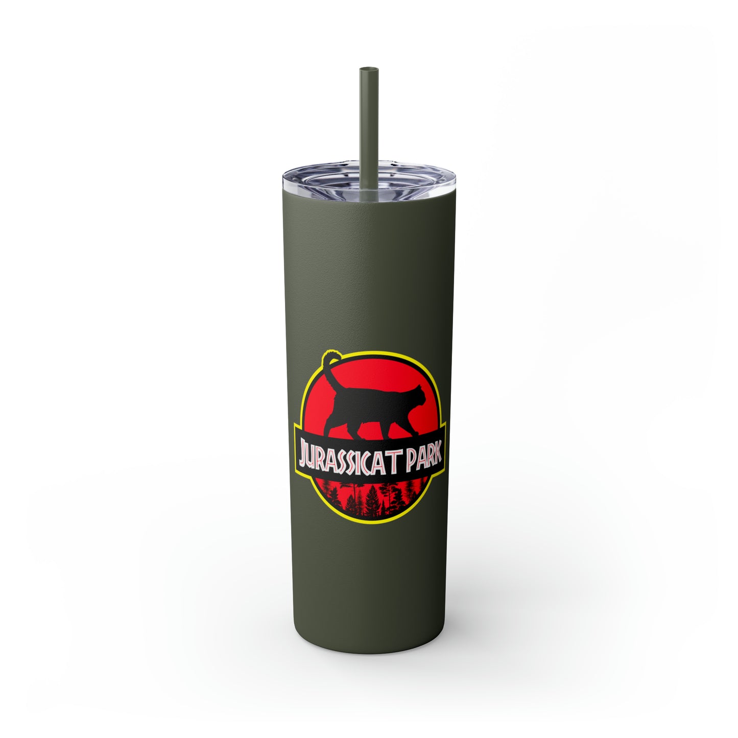 Jurassicat Park - Skinny Tumbler with Straw, 20oz