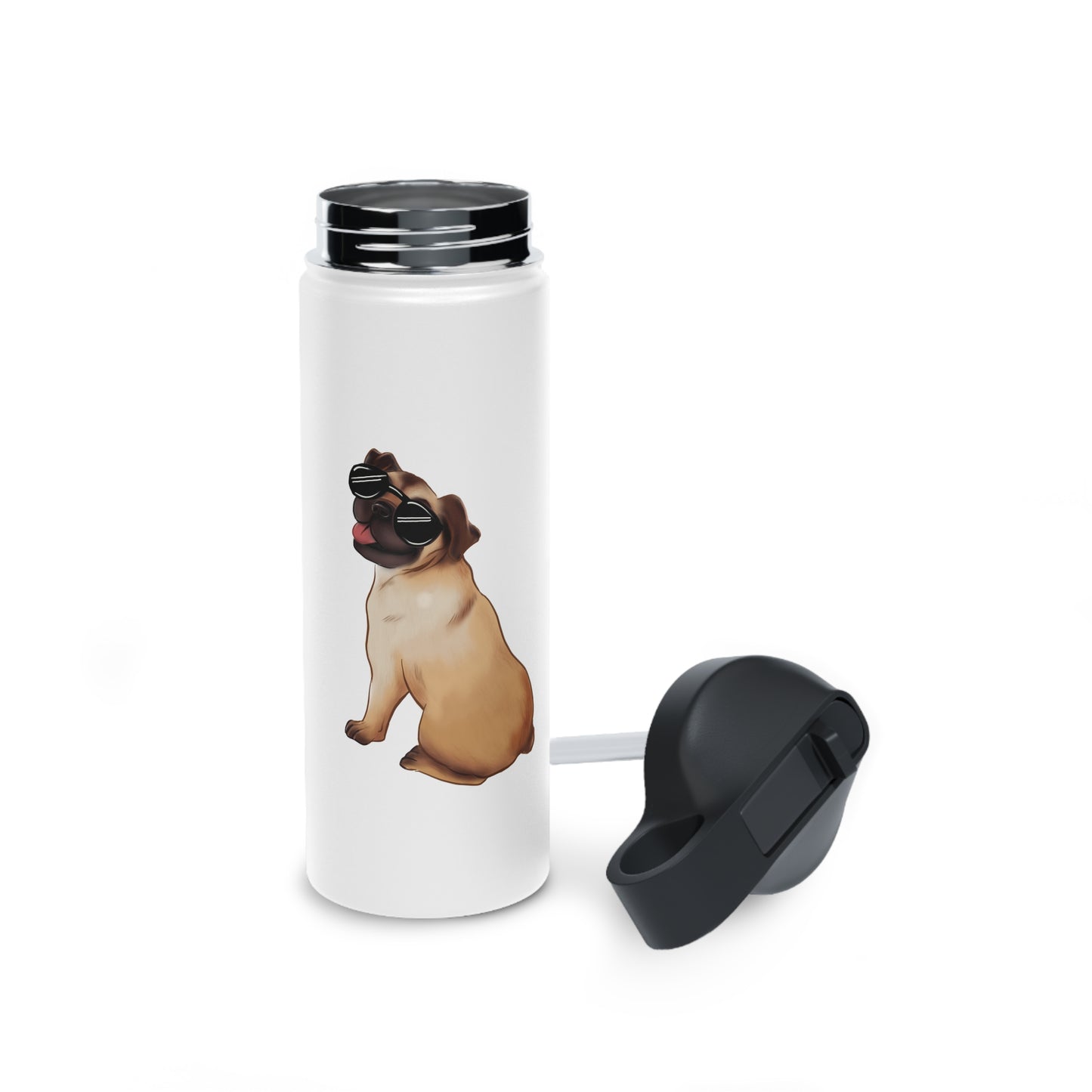 Pug - Stainless Steel Water Bottle, Standard Lid