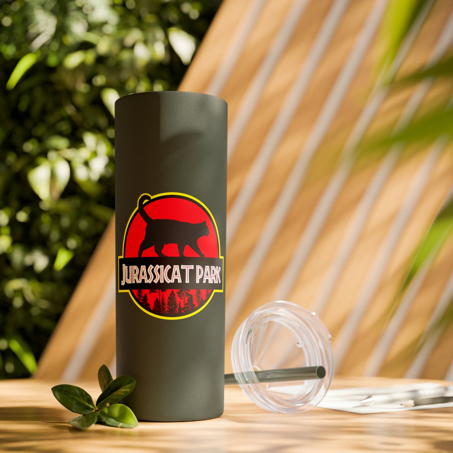 Jurassicat Park - Skinny Tumbler with Straw, 20oz