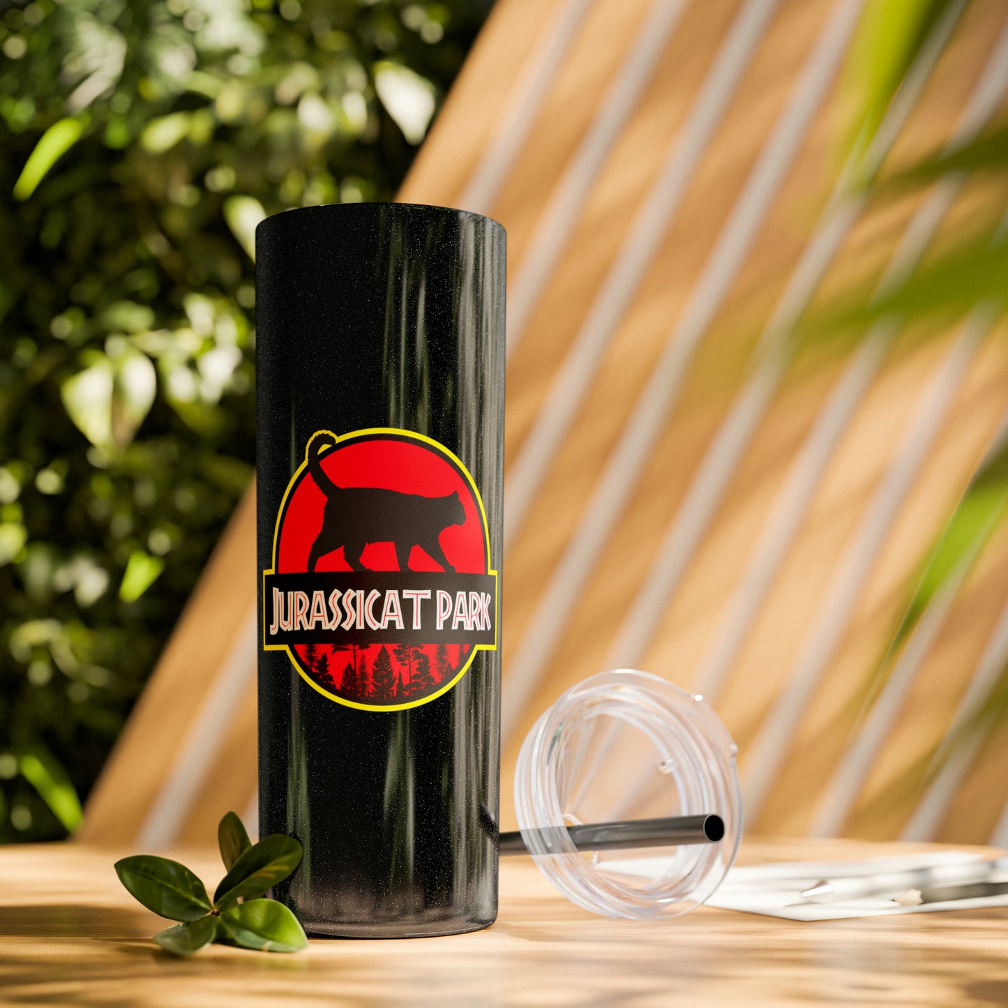 Jurassicat Park - Skinny Tumbler with Straw, 20oz