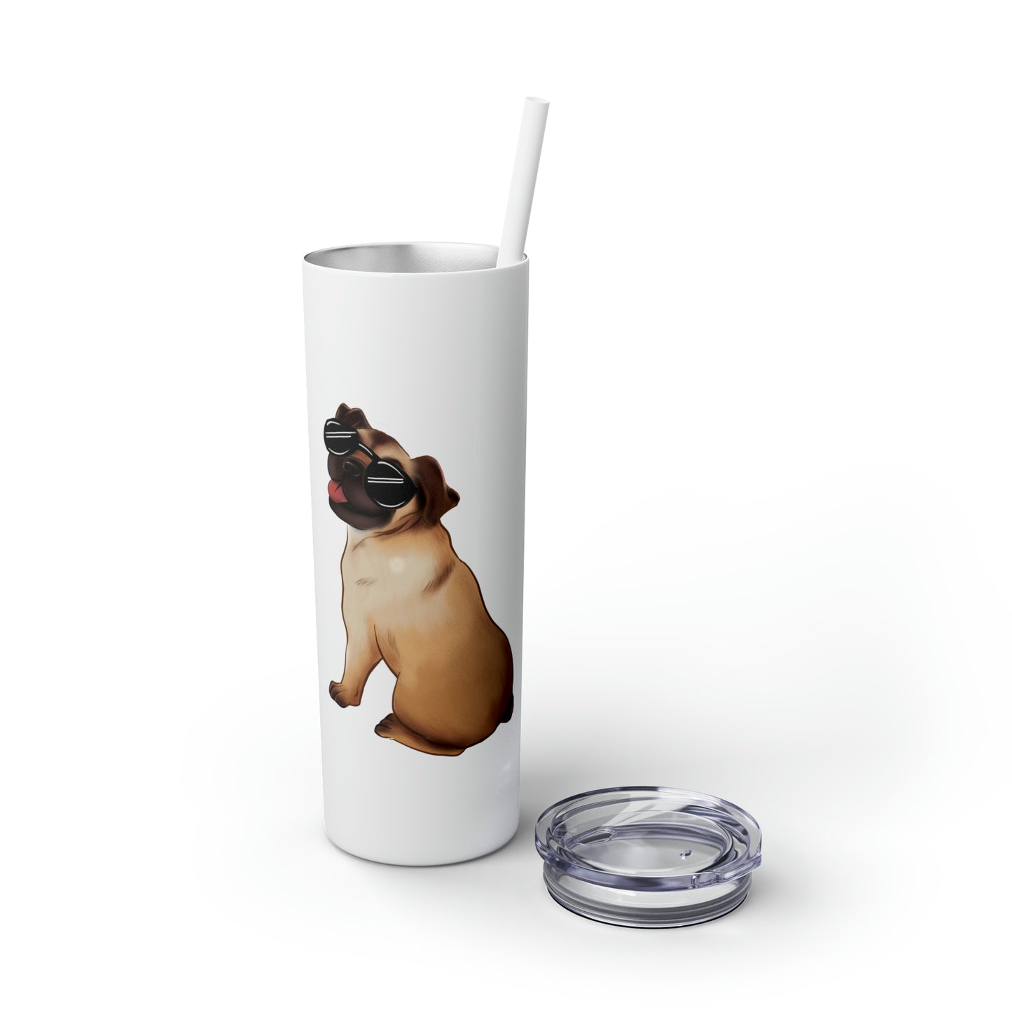 Pug - Skinny Tumbler with Straw, 20oz