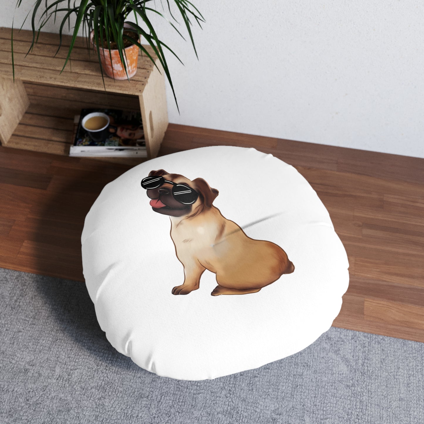 Pug - Tufted Floor Pillow, Round