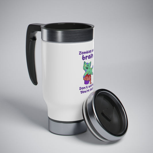 Zombie Cat - Stainless Steel Travel Mug with Handle, 14oz