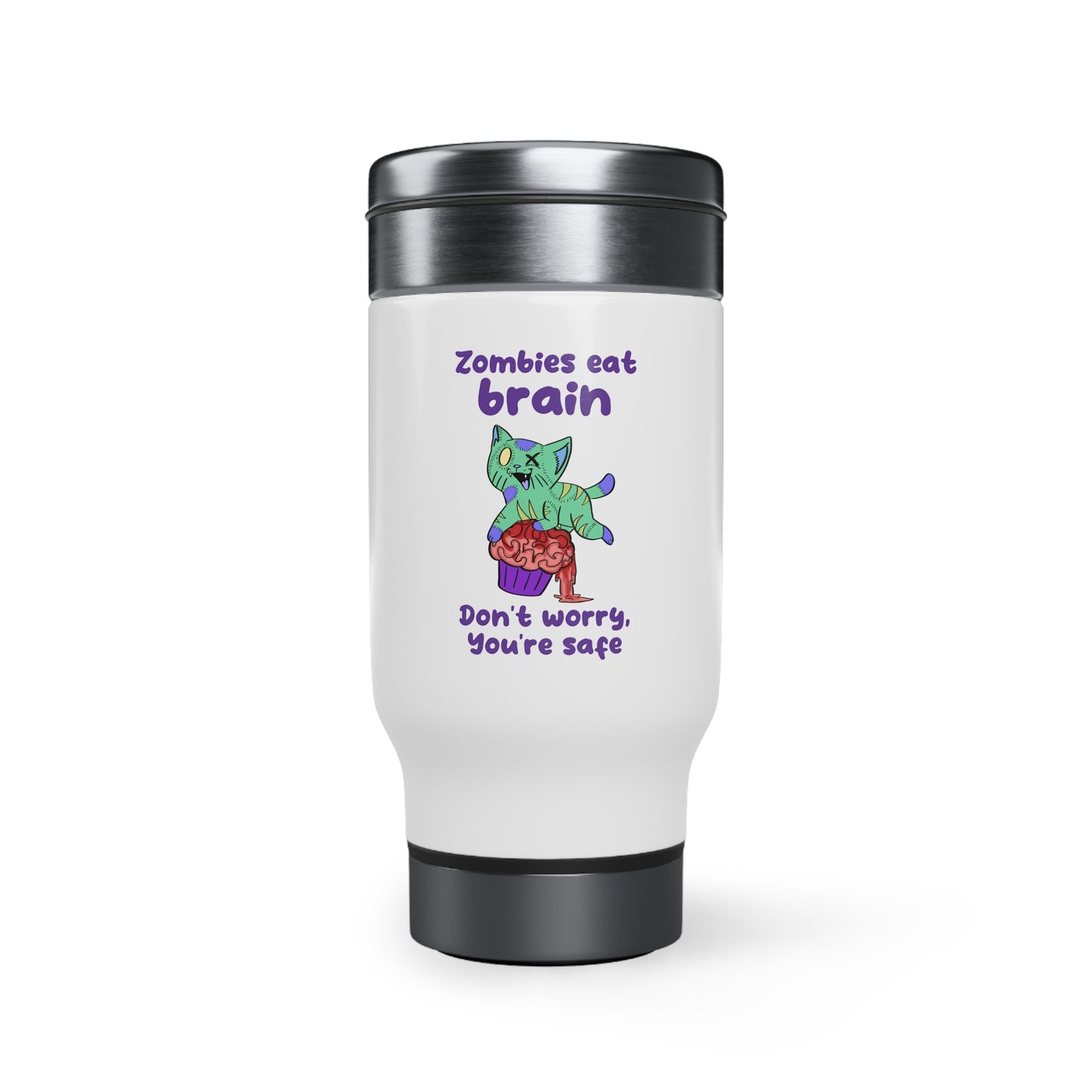 Zombie Cat - Stainless Steel Travel Mug with Handle, 14oz