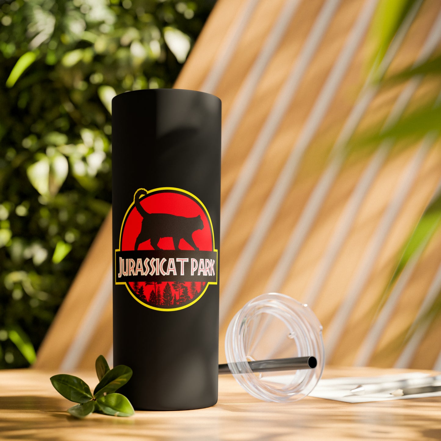 Jurassicat Park - Skinny Tumbler with Straw, 20oz