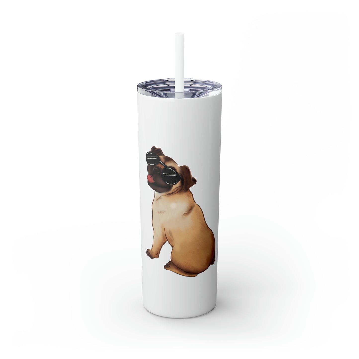 Pug - Skinny Tumbler with Straw, 20oz