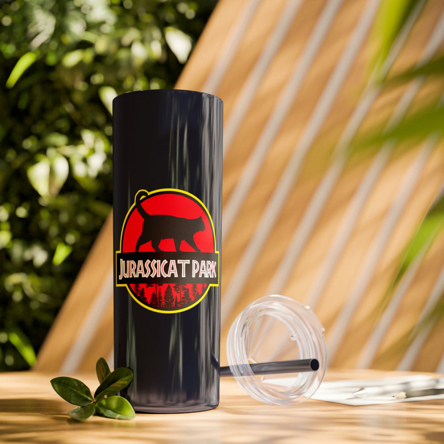 Jurassicat Park - Skinny Tumbler with Straw, 20oz